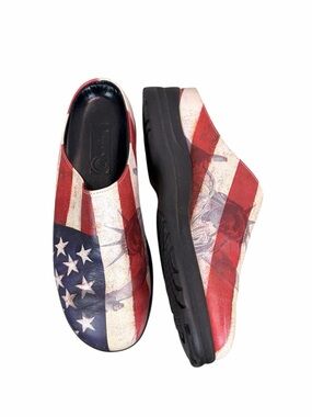 Icon USA Flag Leather Mules Clogs Patriotic Statue Liberty Slip On 6.5 Artsy